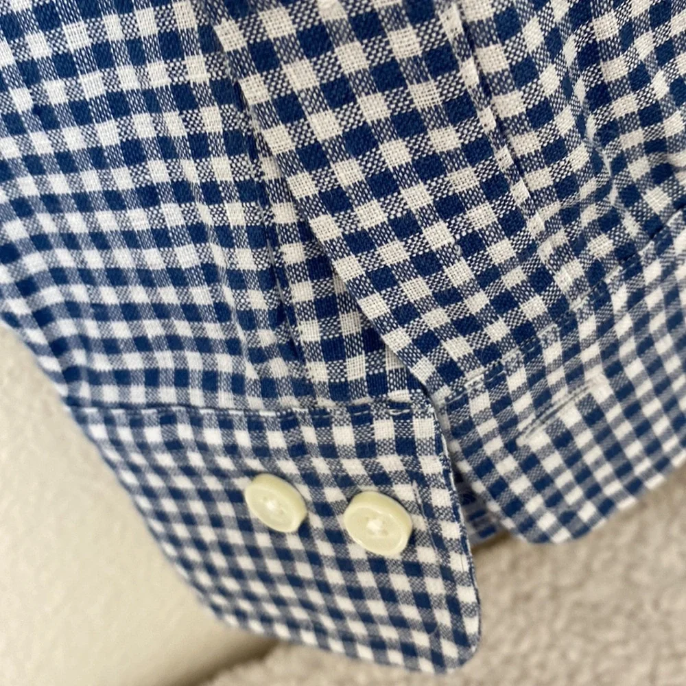 Brooks Brothers Regent Fit Men’s Shirt L 100%Linen White&Blue Plaid ButtonDown - Picture 8 of 9